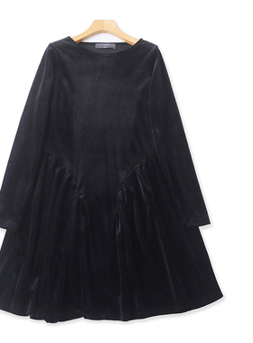 H5928外贸欧美单女士金丝绒连衣裙新款圆领修身显瘦百搭中长裙