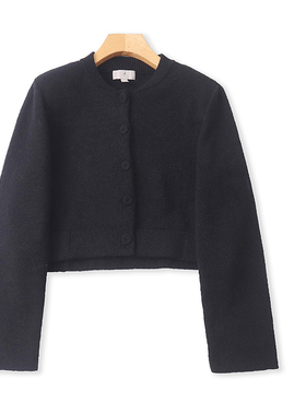 FF4252外贸欧美女士短款针织衫新款半圆领纽扣宽松小香风毛衣开衫