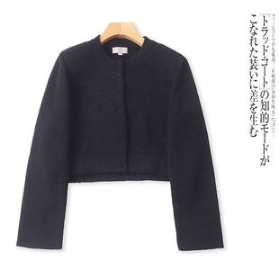 FF4252外贸欧美女士短款针织衫新款半圆领纽扣宽松小香风毛衣开衫