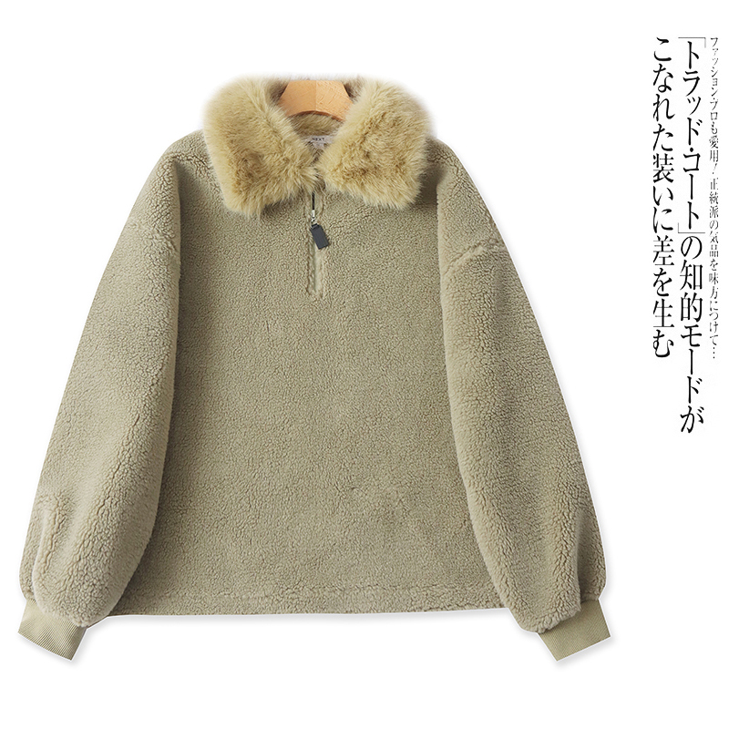 H1560外贸欧美女装毛绒外套冬季新款毛翻领半拉链套头摇粒绒上衣