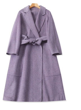 C1100时尚女士毛呢大衣冬季新款翻领收腰气质通勤风长款呢大衣