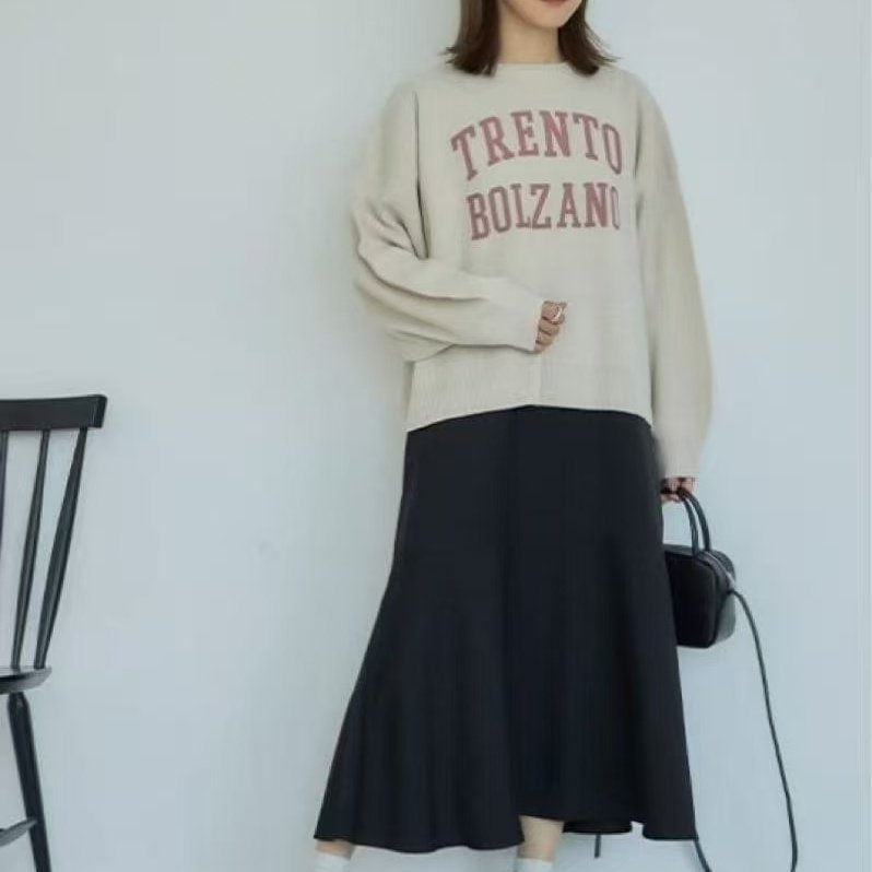 DD0789外贸日单女生针织衫秋季新款圆领套头宽松大码字母图案上衣