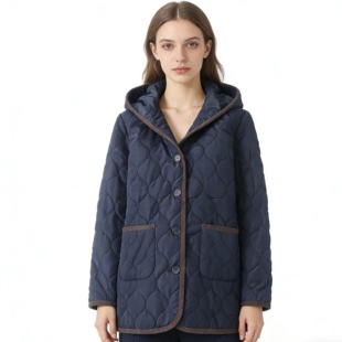 CC9302外贸日单女士棉衣冬季新款连帽拼色宽松绗缝休闲棉服