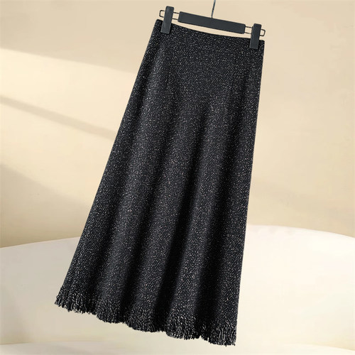 细闪毛呢流苏半身裙遮肉显瘦A裙