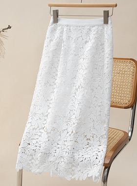 蕾丝半身裙大码中长裙2026新款 a字裙夏季裙子白色长裙女装包臀裙