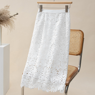 蕾丝半身裙大码中长裙2026新款 a字裙夏季裙子白色长裙女装包臀裙