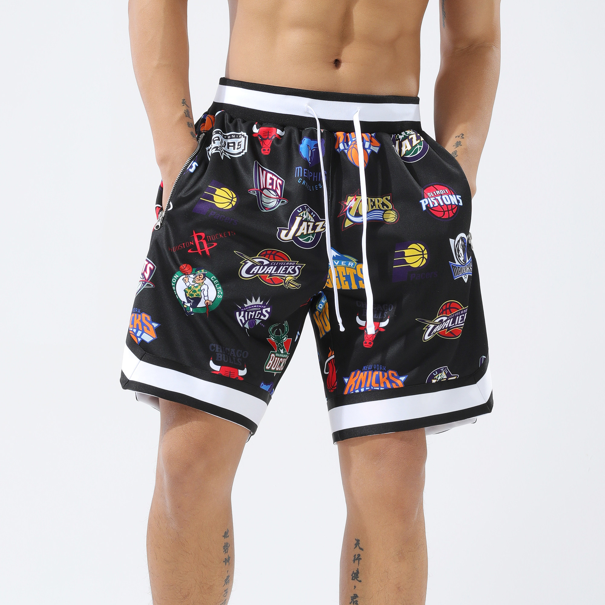 美式四分裤炫彩全身印速干短裤系带运动篮球单层加厚高街