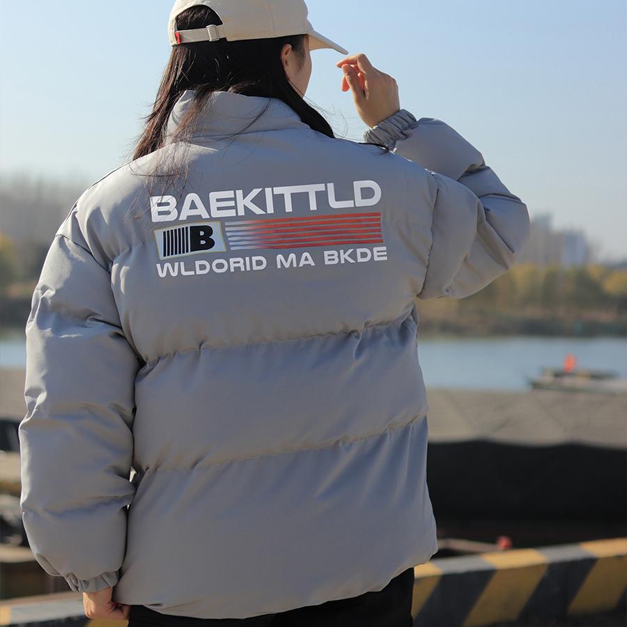 美式字母印花立领棉服加厚棉衣冬季外套高街复古保暖上衣
