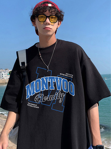 BRSLAB 美式复古纯棉情侣短袖T恤 MTYYHY141G666重磅230g