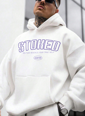 美式连帽卫衣STORED字母图案高街复古帽衫男女秋季长袖上衣