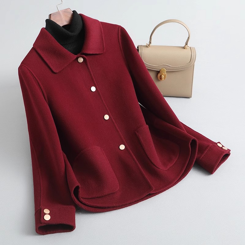 2024秋新款双面呢羊绒大衣女短款