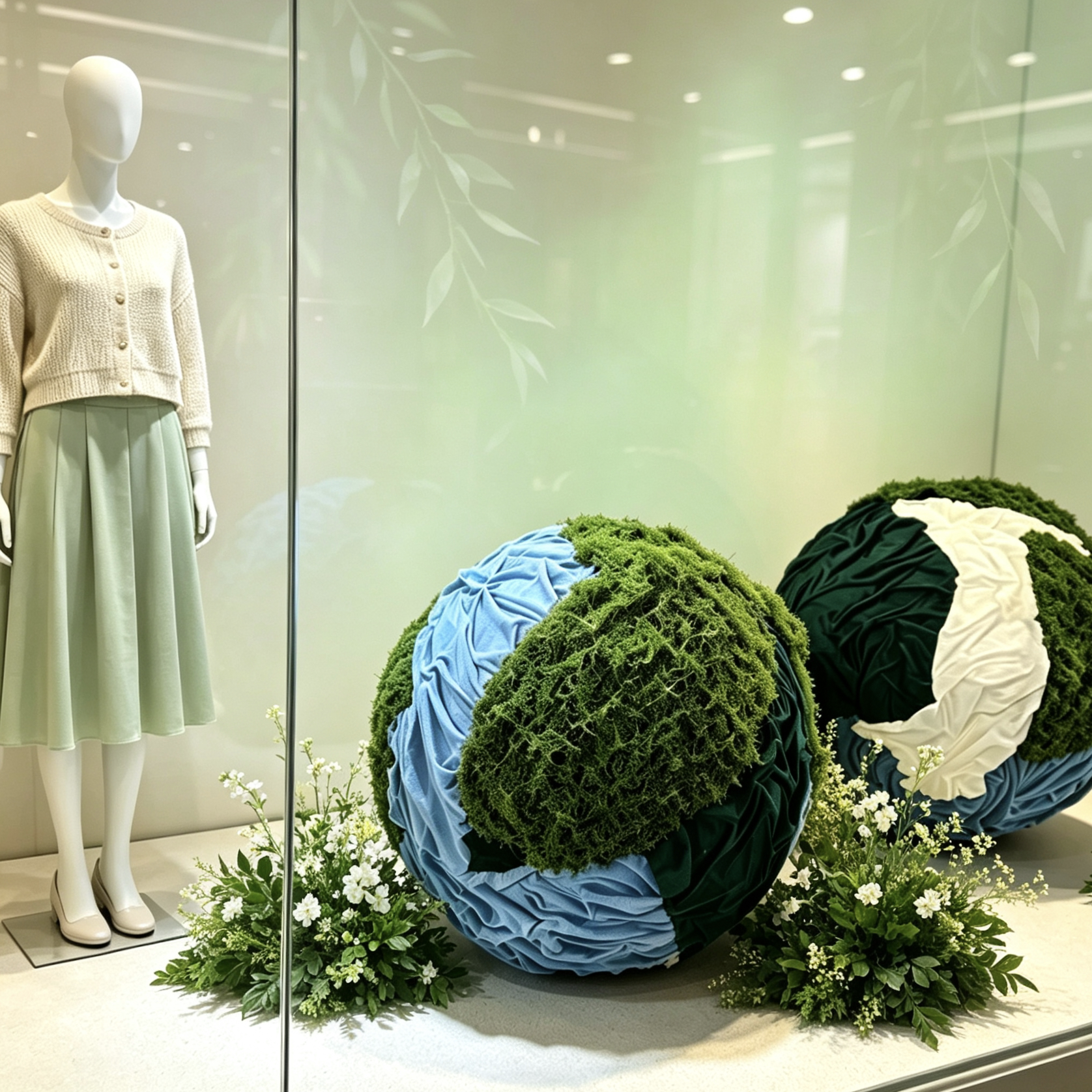 服装店春打卡仿真苔藓球橱窗道具氛围感花堆简易摆放毛线绿色氛围