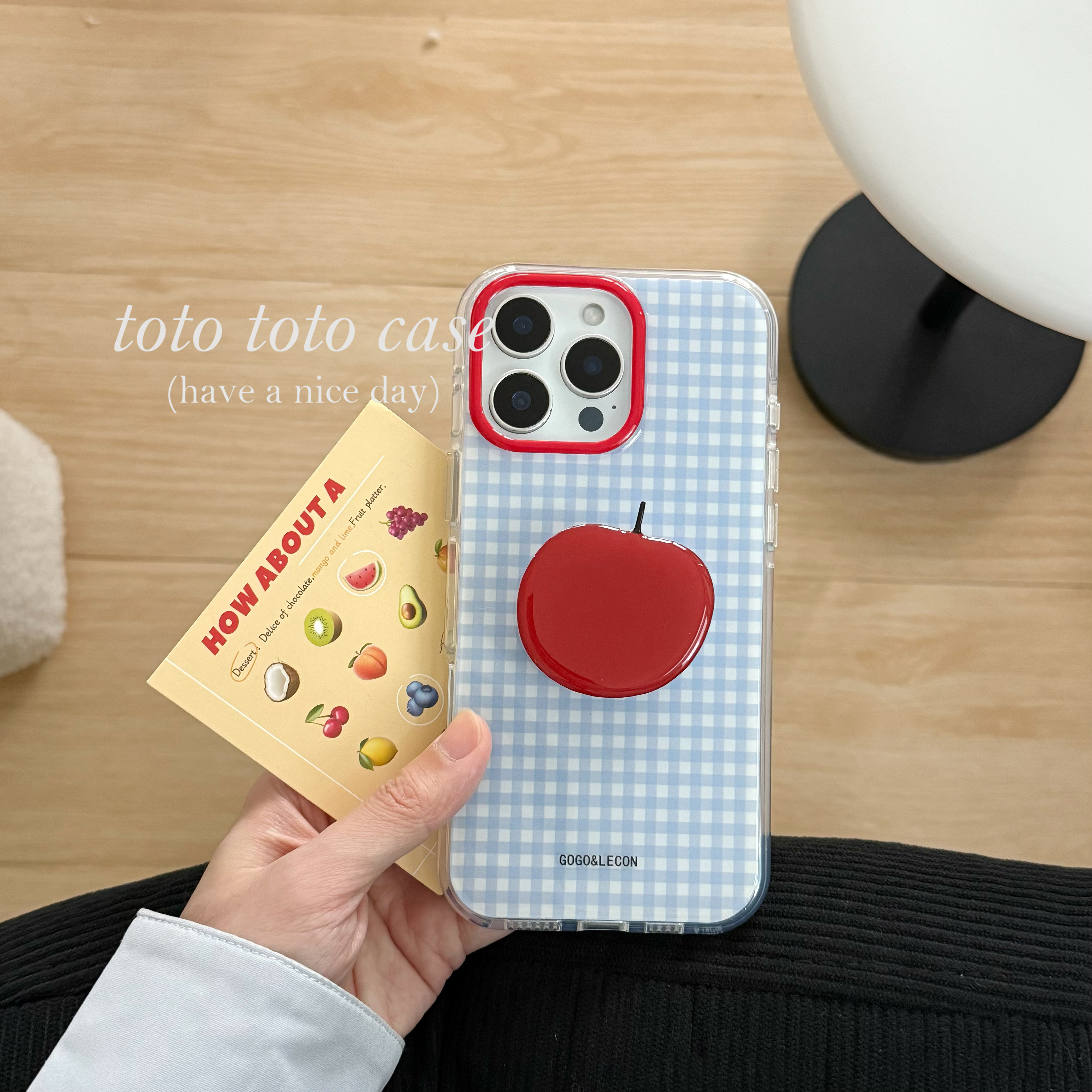 蓝色格子红苹果支架适用iPhone16