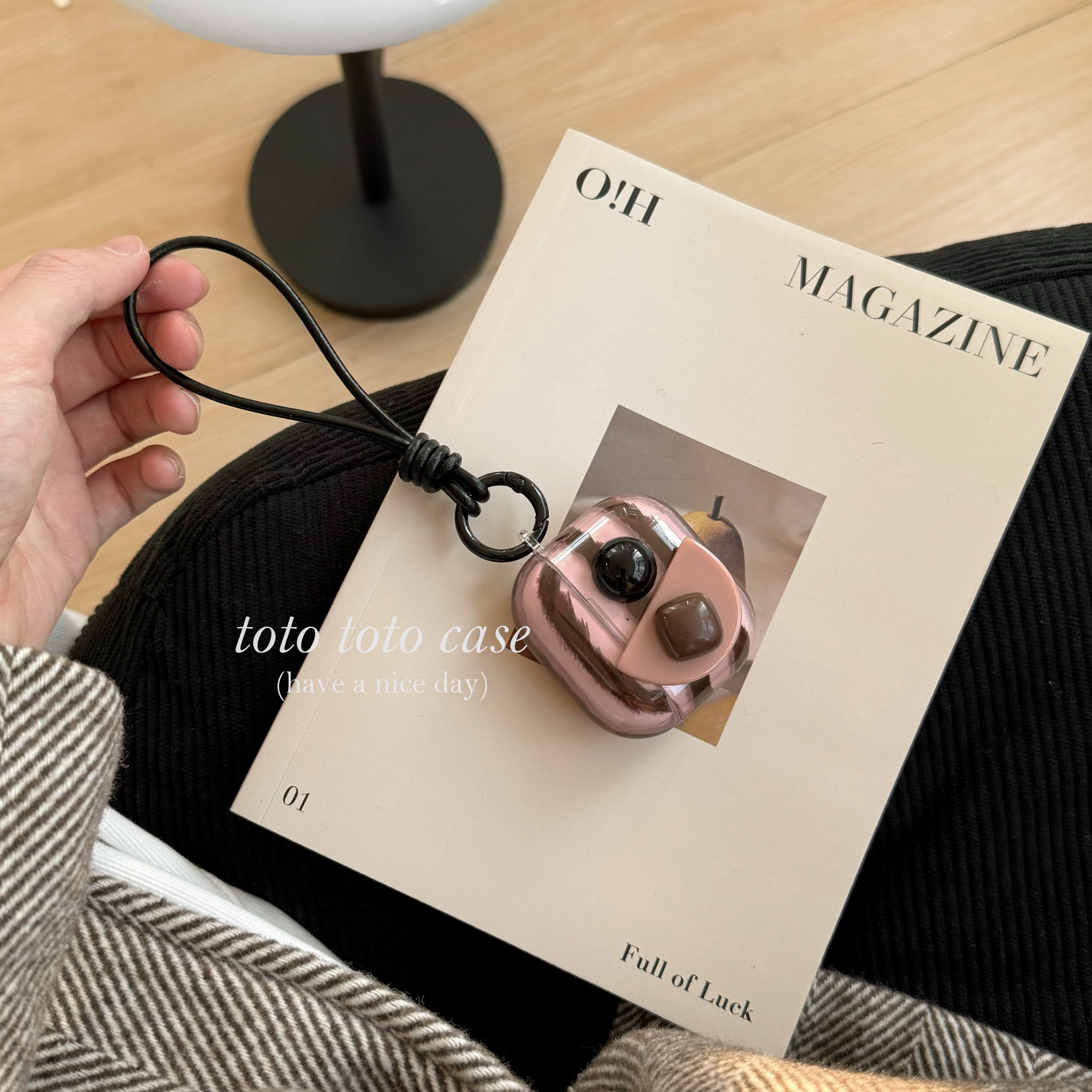 小众复古粉棕立体宝石耳机保护套