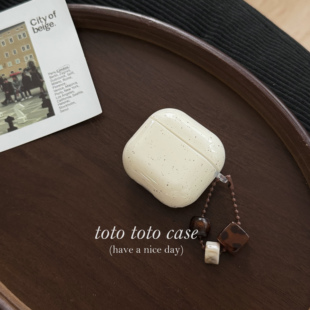 ins复古奶油白泼墨适用Airpods4代耳机套适用苹果2代蓝牙耳机壳AirPods3代小众琥珀珠子吊坠Airpodspro2防摔