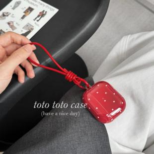 小众复古新年红色波点Airpods4代耳机套适用苹果2代pro无线保护套Airpods3代皮绳挂件Airpodspro2新款耳机壳