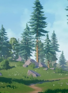 ue虚幻5宫崎骏风格化森林自然环境 树木山石草地 卡通场景素