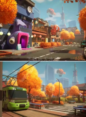 Unity URP卡通城市街道公园场景 Anime Suburb City 1.3