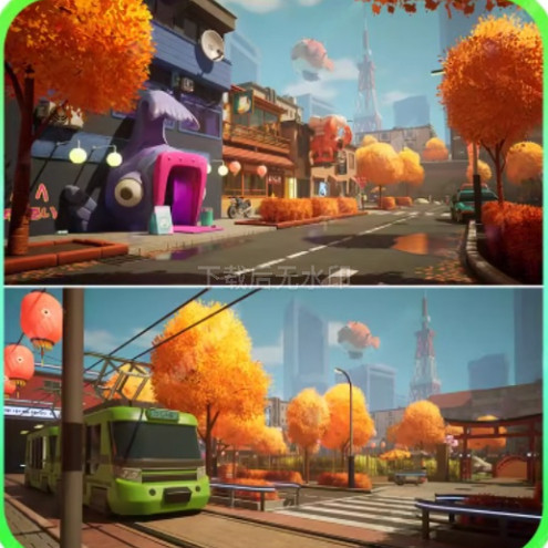 Unity URP卡通城市街道公园场景 Anime Suburb City 1.3