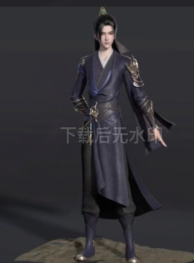 Maya修仙高精度古装男人物角色帅哥3D模型xgen头发四边布线带绑定