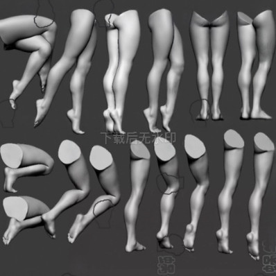 15个女性腿部姿势3D模型打印笔刷人物大腿zbrush脚部足部