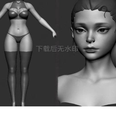 ZBrush人体裸模风格化高模ZTL细分3D模型游戏角色ZB美型雕刻obj34