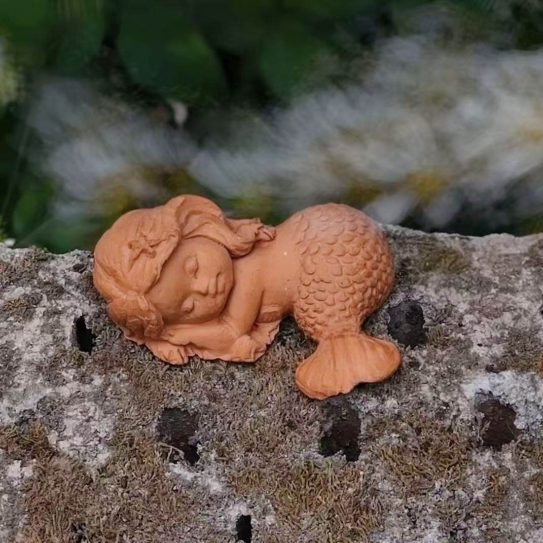 陶语花田·手工红陶美人鱼独角兽装饰摆件