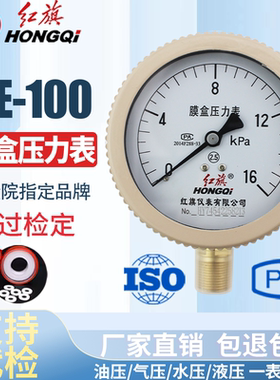 红旗仪表 膜盒压力表 千帕表 YE-100 0-6KPA