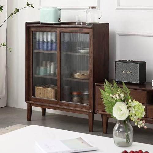 全实木北美红橡木超薄移门餐边柜