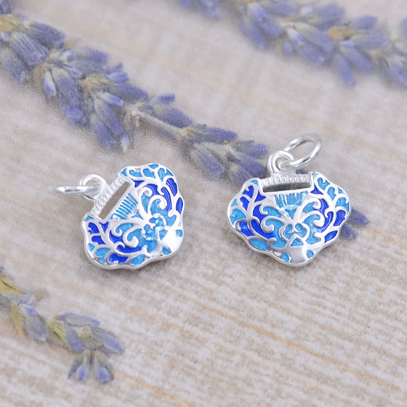 diy掐丝烧蓝如意祥云佛珠吊坠