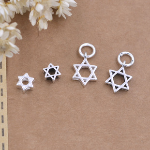 S925纯银泰银六芒星隔珠 佛珠水晶手串手链项链吊坠DIY配件