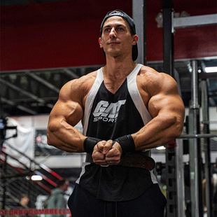 奥赛萨迪克健身运动训练弹性宽松大码无袖工字型蓝色拼接吸湿背心