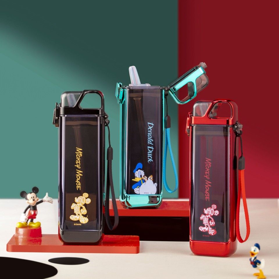 迪士尼水杯男童上学专用夏季儿童杯子喝水耐摔宝宝方形米奇水杯