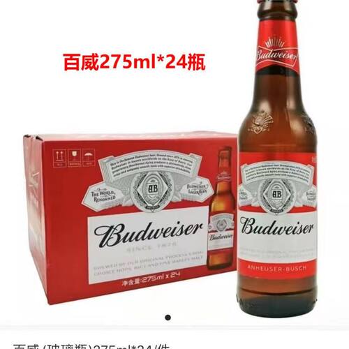 【2箱】百威啤酒小瓶装啤酒小麦啤酒经典醇正清爽黄啤275ml*24瓶