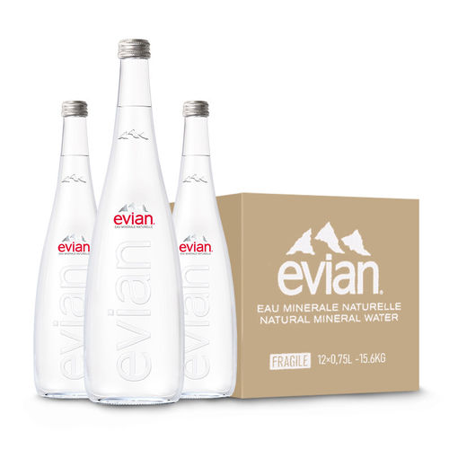 依云矿泉水330ml/500ml24瓶整箱玻璃瓶法国进口英文版evian饮用水
