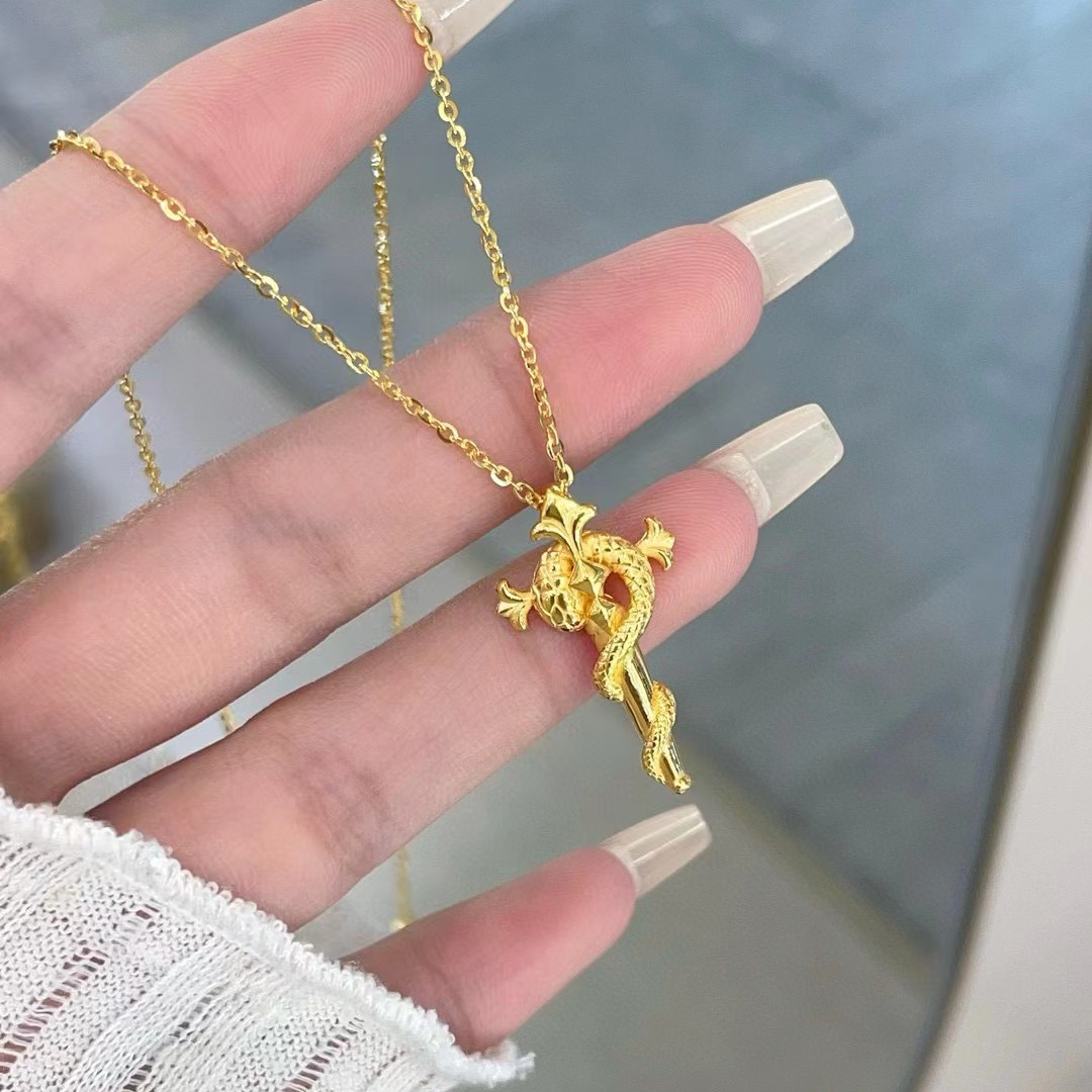 999足金生肖灵蛇项链女 5G黄金权杖蛇锁骨套链本命蛇年礼物送女友