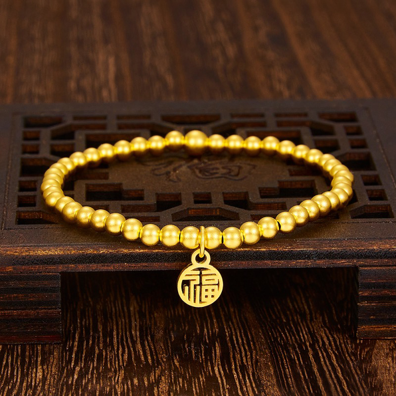 古法黄金福牌手链女2025年新款999足金正品手镯纯金手串生日礼物