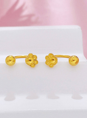 足金999猫爪螺丝拧扣黄金耳钉 双耳洞时尚纯金耳环养耳洞耳饰女款