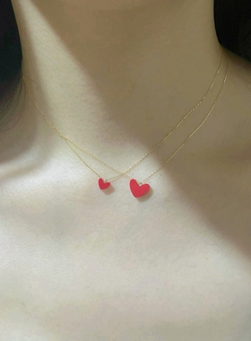 日本18k金小红心项链不褪色红色爱心925银锁骨链桃心吊坠送女友