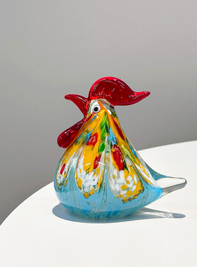 琉璃公鸡摆件办公室桌面装饰高级感小众水晶鸡手工创意礼物工艺品