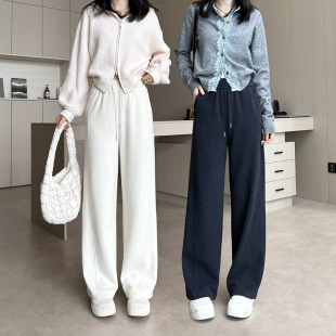 乐库优云朵糯米裤女加绒秋冬高腰垂感宽松显瘦裤直筒休闲阔腿裤子