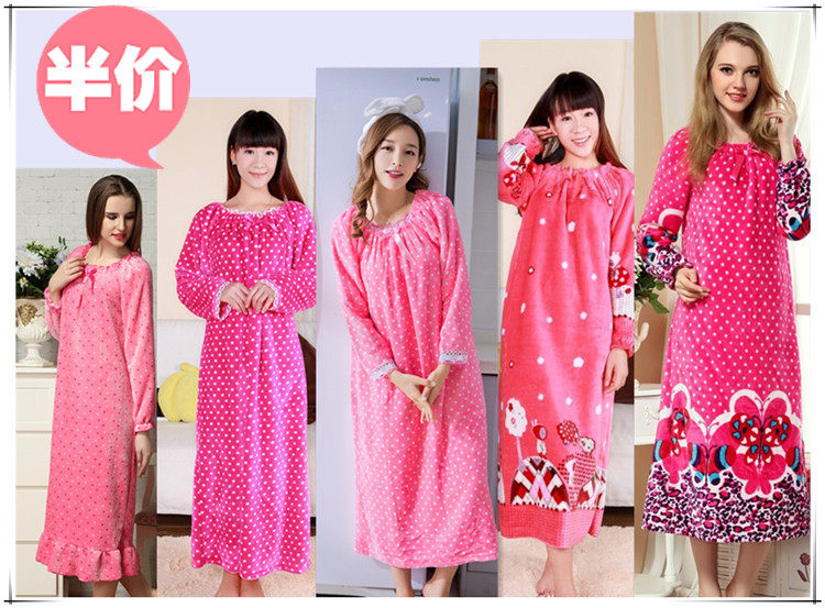 断码半价销售质量保证冬季女大码法兰绒保暖珊瑚绒睡裙睡衣家居服