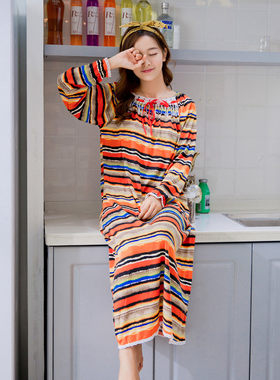 冬季长款条纹休闲风可外穿家居服