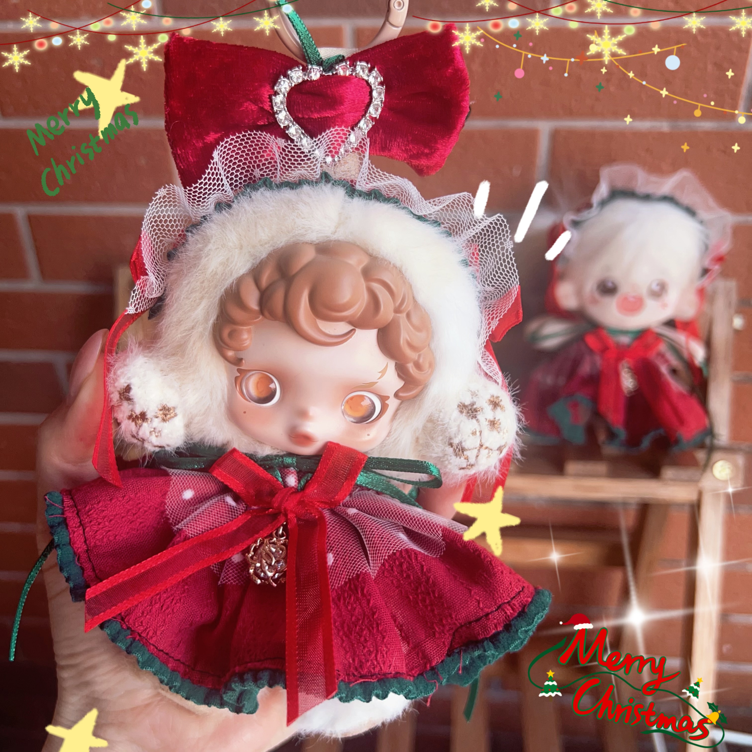 手作Sp娃衣通用冬日乐章圣诞红色套装棉花娃娃10cm潮玩毛绒裙子