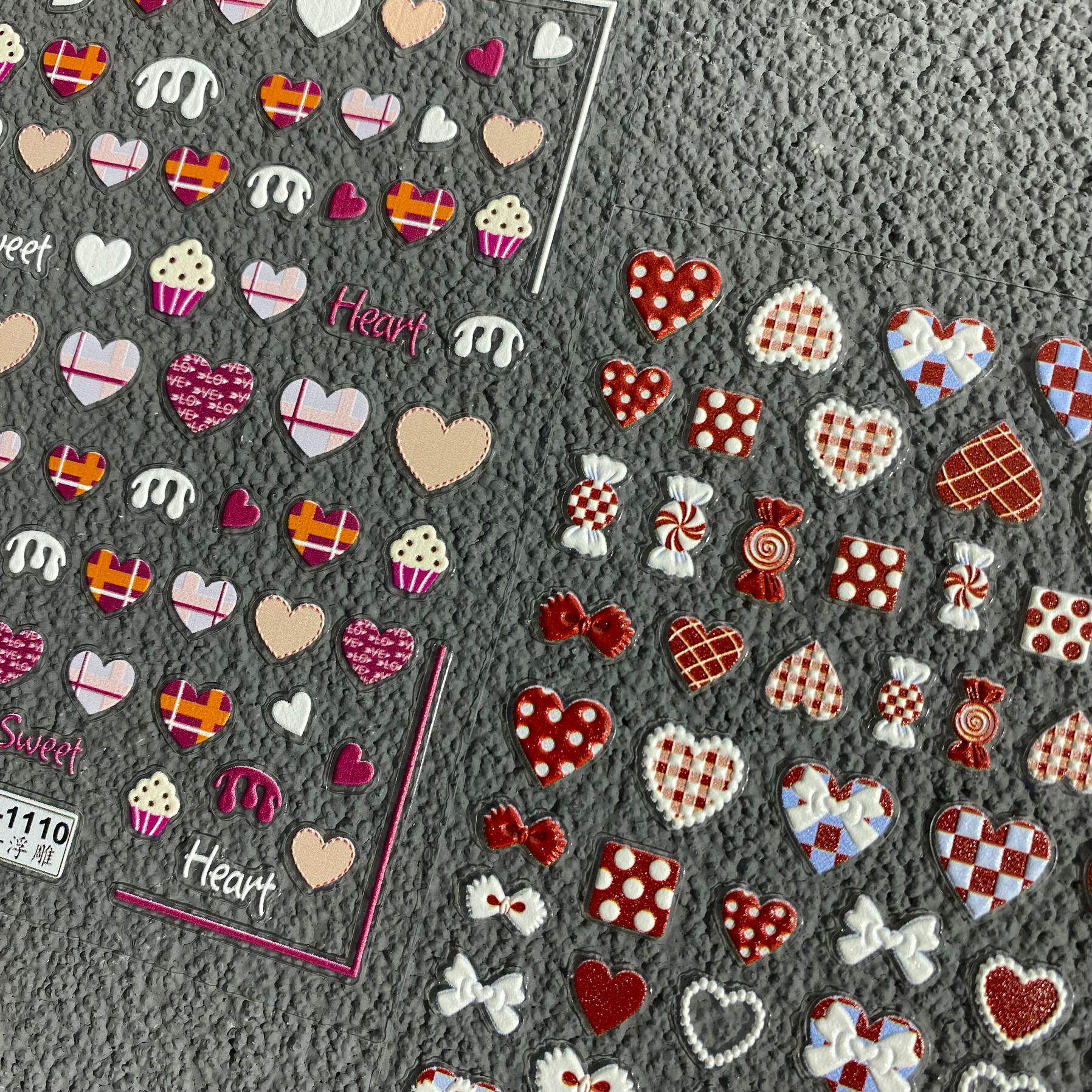 甜蜜爱心浮雕美甲贴纸格子红爱心浪漫情人手账diy素材指甲装饰贴,彩妆/香水/美妆工具,美甲工具,淘宝优惠券,粉丝福利购,淘宝优惠卷