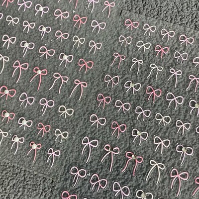 粉色珍珠晶钻蝴蝶结浮雕美甲贴纸