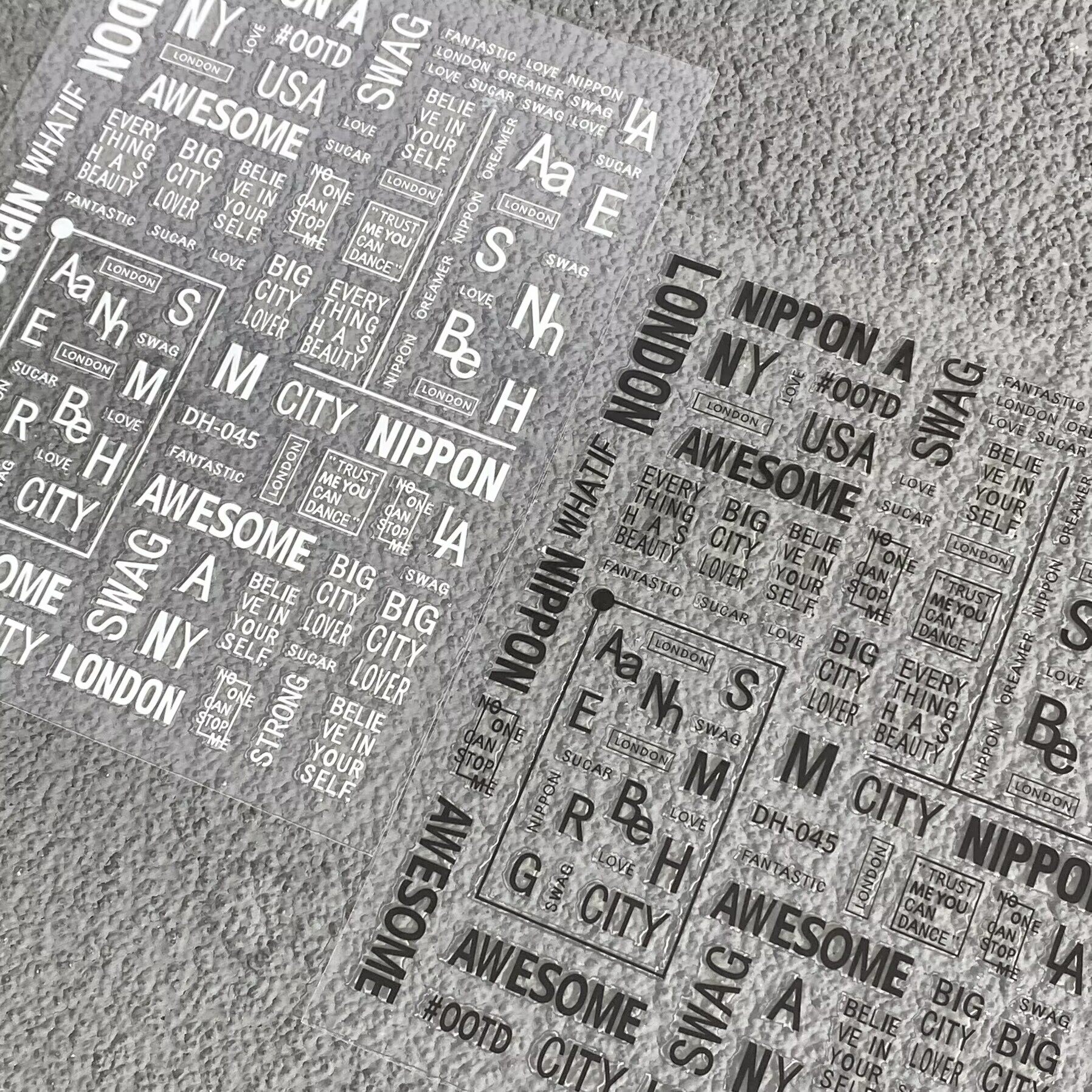 简约黑白英文字母美甲贴纸平面个性英文单词防水背胶指甲装饰贴