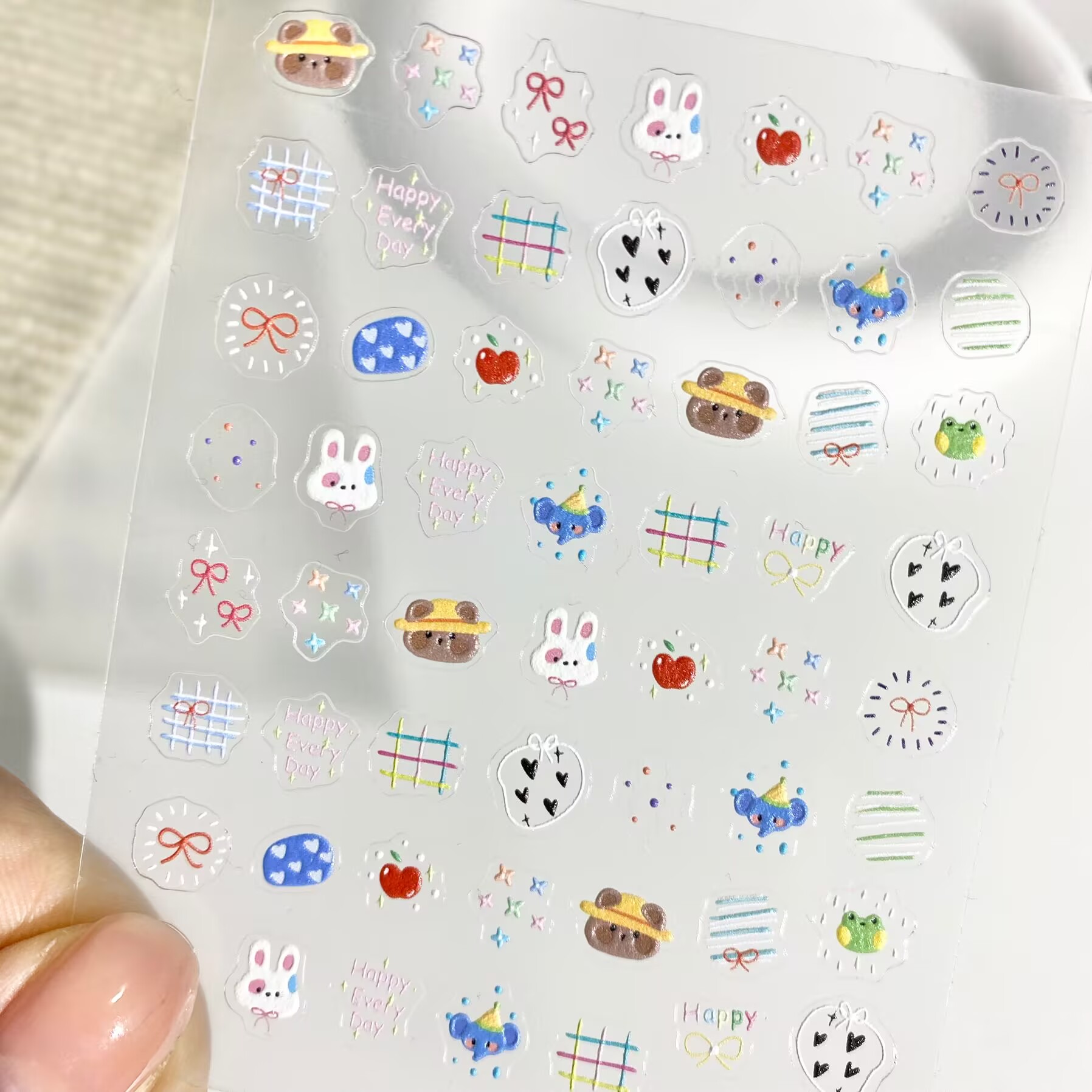 可爱涂鸦线条小动物浮雕美甲贴纸