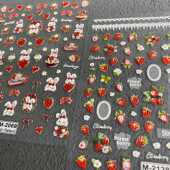 草莓兔子美甲贴纸浮雕甜美可爱小兔子手账diy贴纸花篮指甲贴花