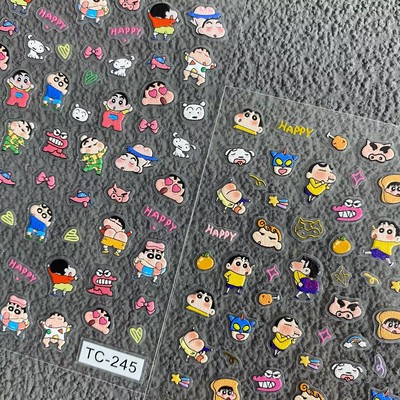 日系卡通蜡笔小新浮雕美甲贴纸